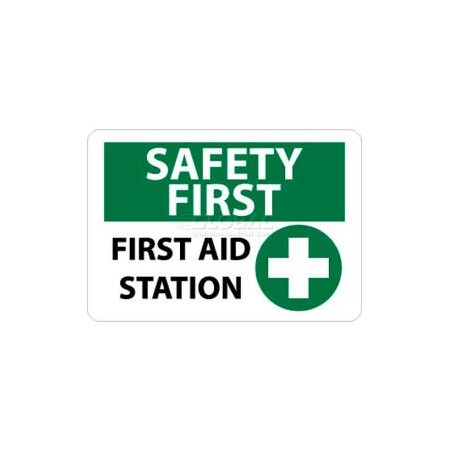 National Marker Co NMC OSHA Sign, Safety First - First Aid Station, 10in X 14in, White/Green/Black SF161RB